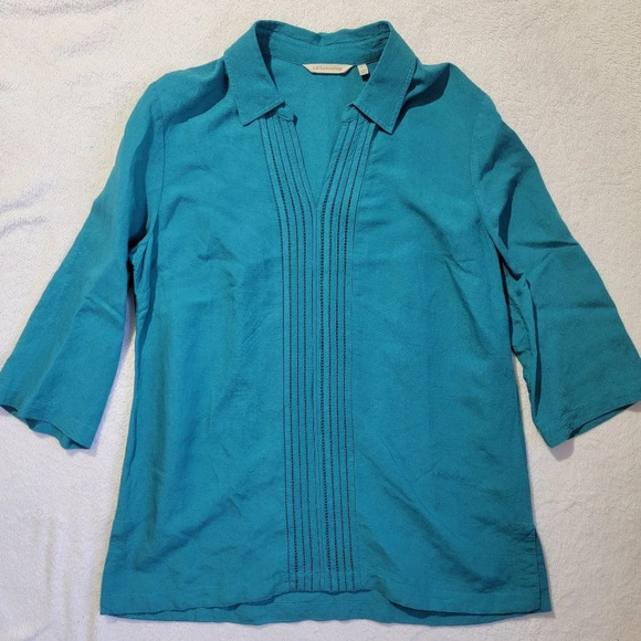 Soft Surroundings Camellia Pullover Tunic Linen Blend Teal Blue Size M - Picture 5 of 11